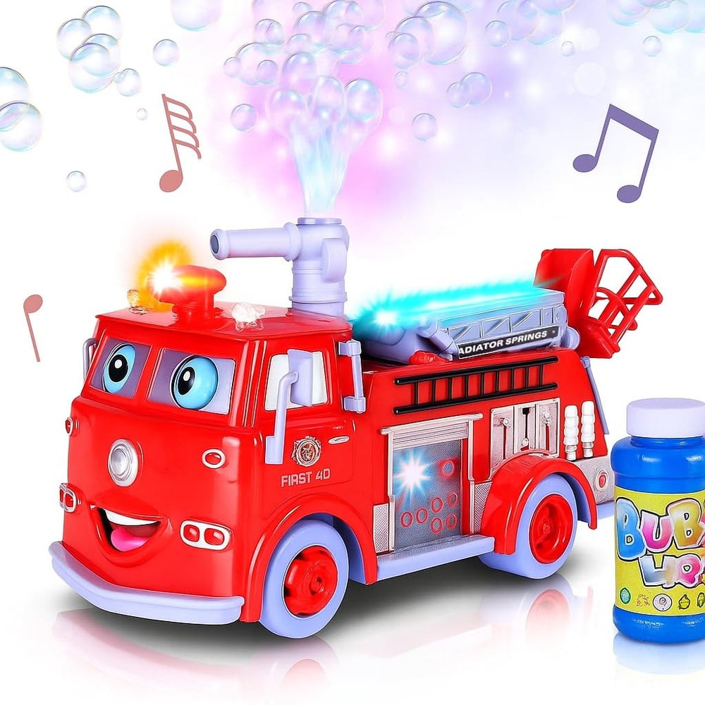 ArtCreativity fire truck bubble machine front view showing bubble spray for active play