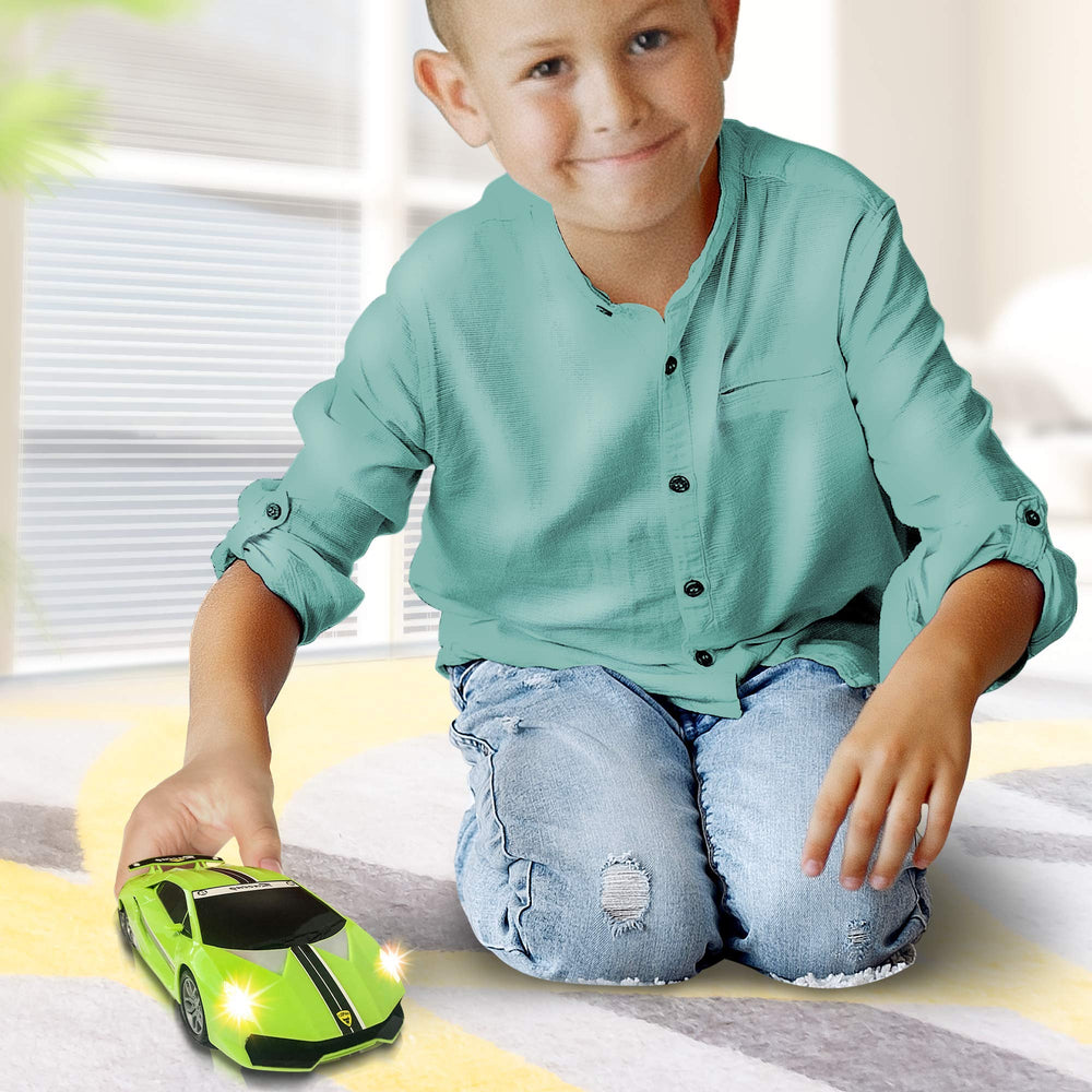 ArtCreativity Green Racer front-view emphasizes bold styling and visibility.