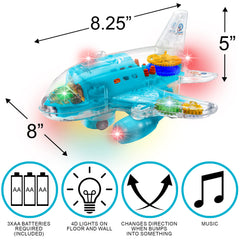 ArtCreativity light-up airplane toy side gears rotating to boost hand-eye coordination.