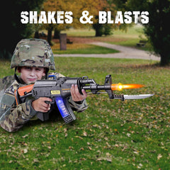 ArtCreativity 16-inch toy gun with lights and bayonet in action.