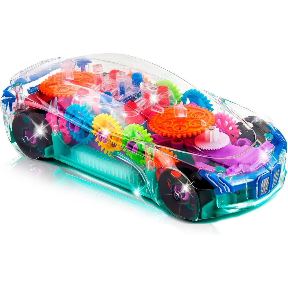 ArtCreativity light up transparent car toy with spinning gears for exploration