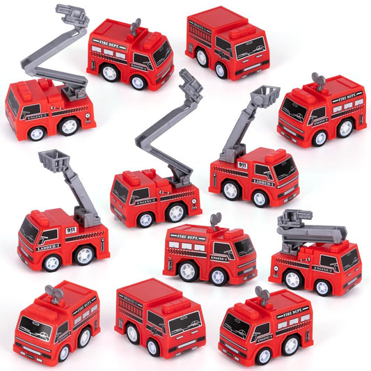 ArtCreativity mini pullback fire trucks, 24-piece set, ideal for party favors and imaginative play