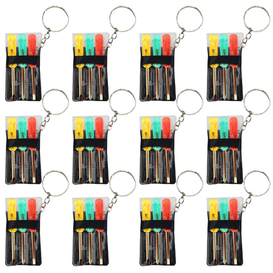 ArtCreativity mini screwdriver set on a keychain with red yellow green handles