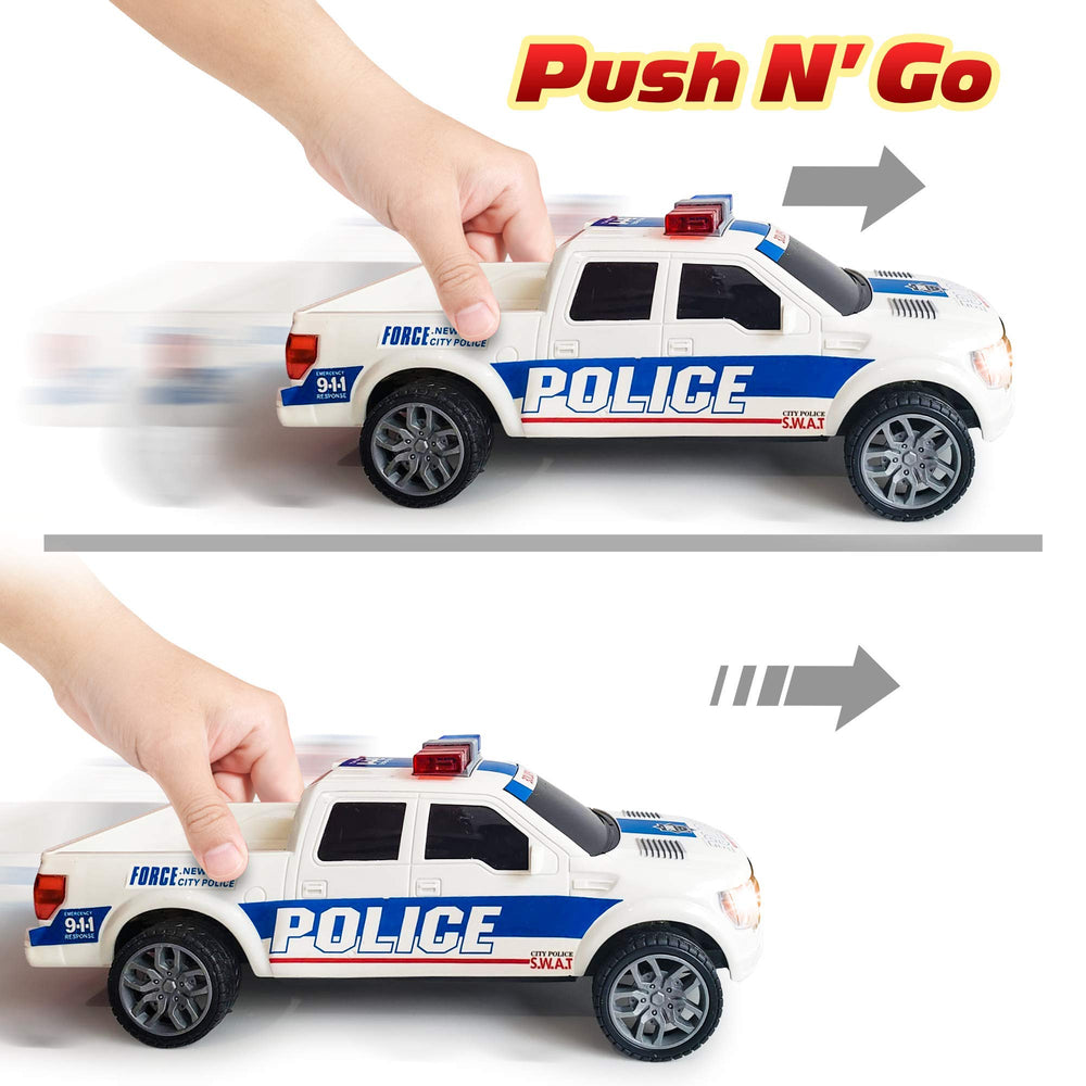 ArtCreativity police car toy with tinted windows and decals enhances authentic pretend scenarios.