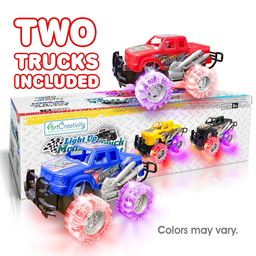 ArtCreativity push-and-go friction-drive trucks light up to spark race-friendly fun.