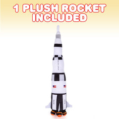 Close-up of the space shuttle plush design with white, black, grey, and USA flag colors.