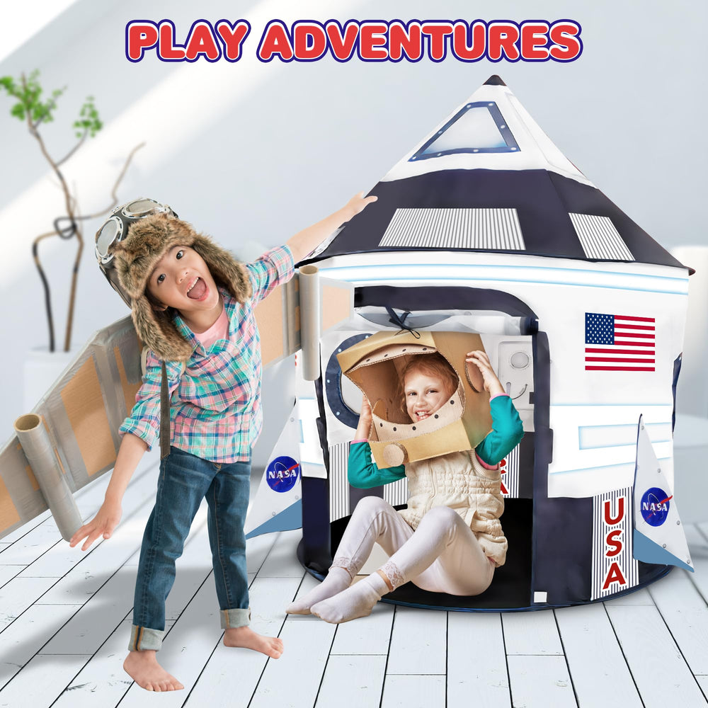 ArtCreativity space tent exterior design showcases NASA inspired details for space themed adventures.