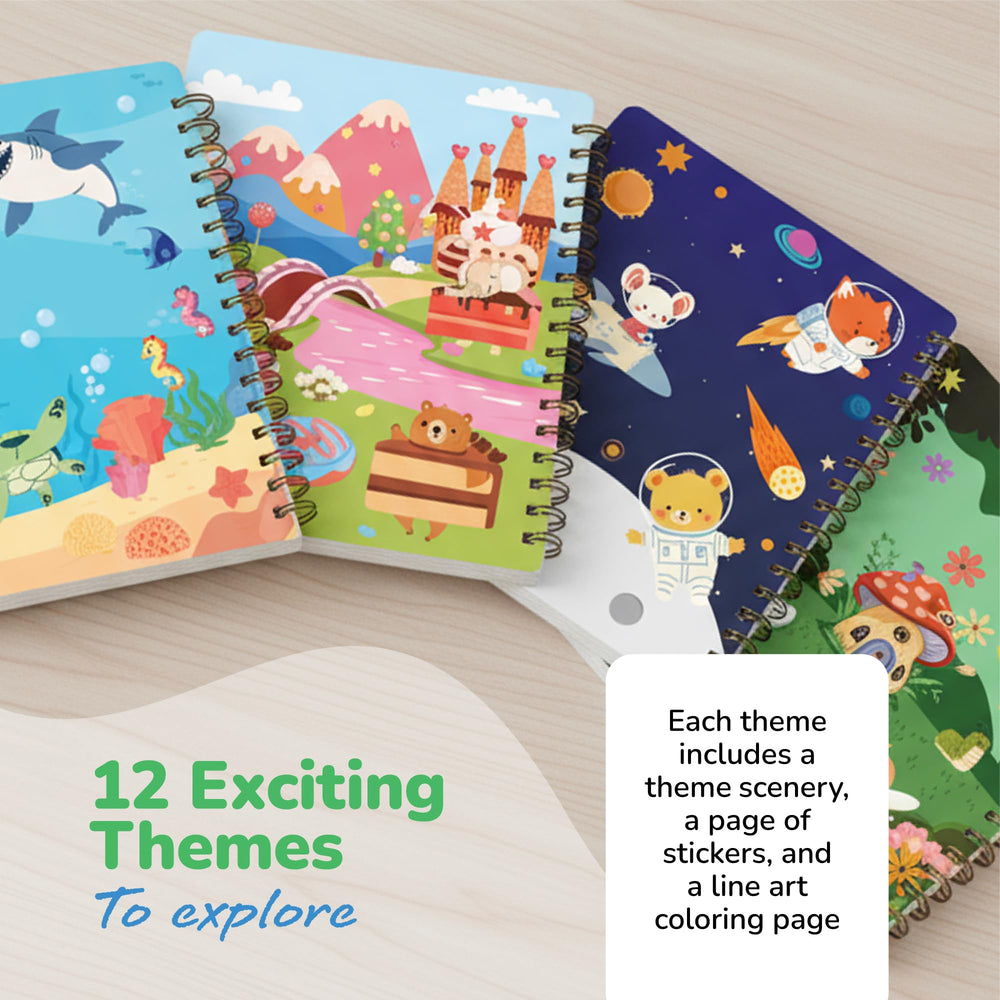 ArtCreativity Sticker Activity Book 12 themes offering diverse scenes to spark creativity.