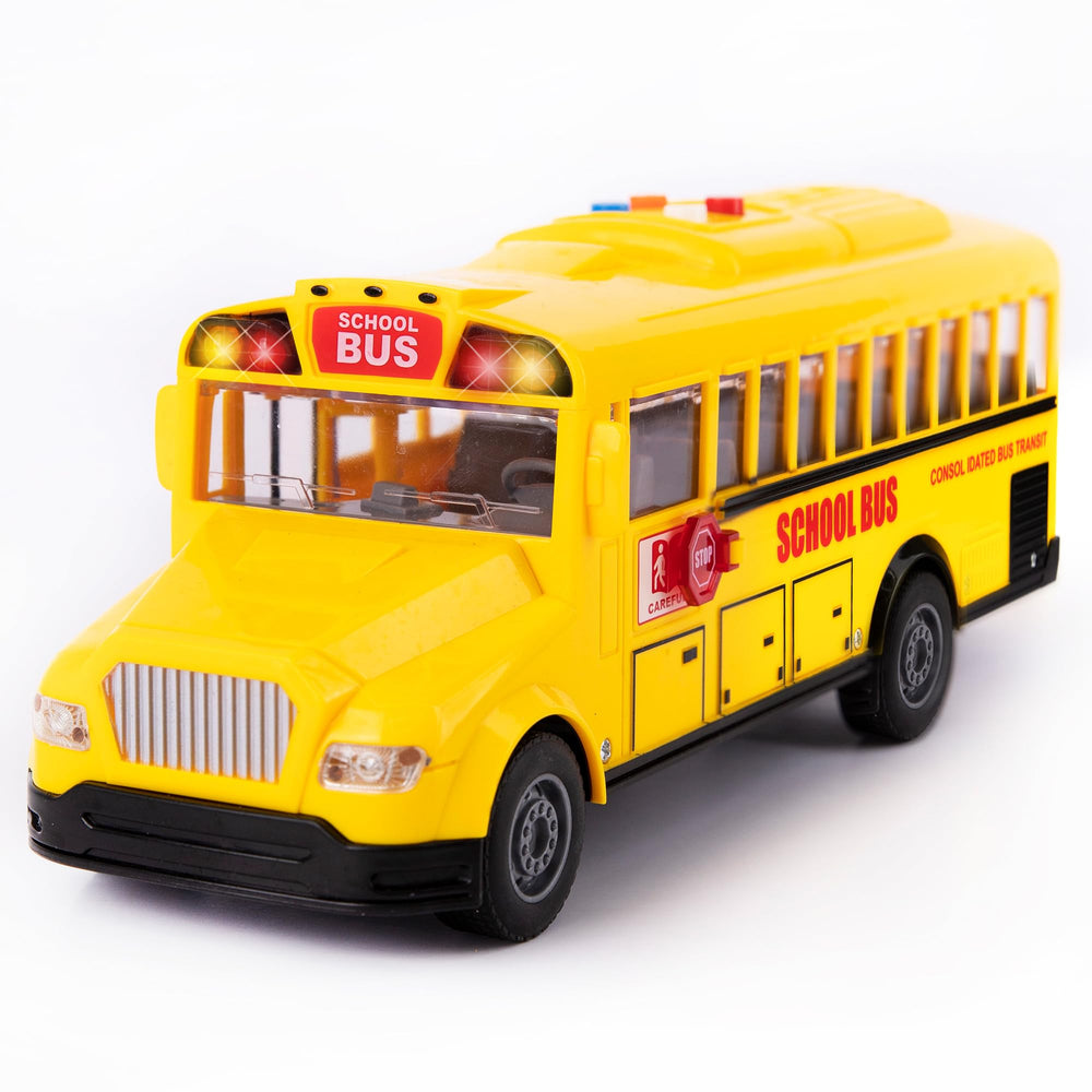 ArtCreativity yellow school bus front view with flashing lights for engaging imaginative play