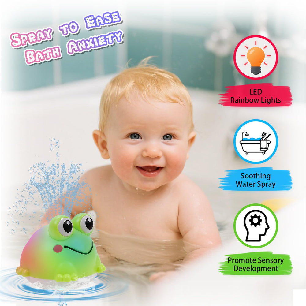 ArtCredit frog bath toy with LED sprayer for visual and tactile exploration