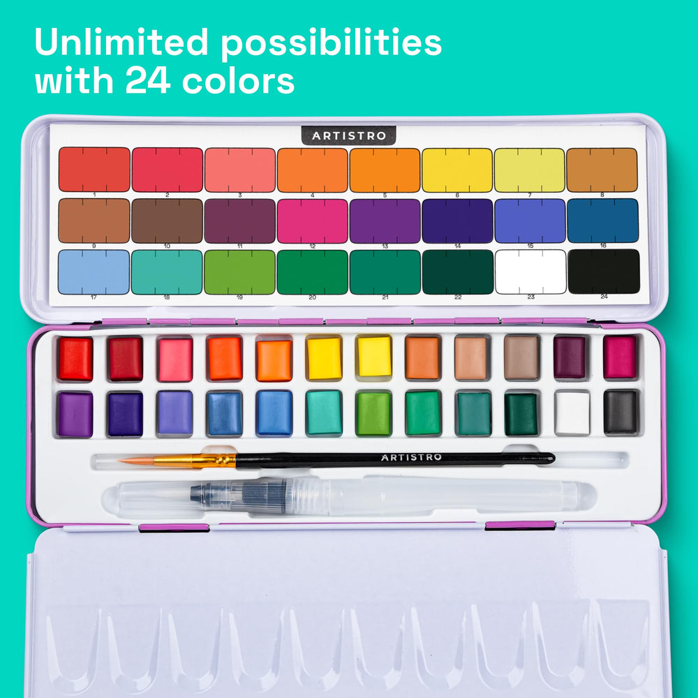 ARTISTRO watercolor brush pen included for smooth washes anywhere