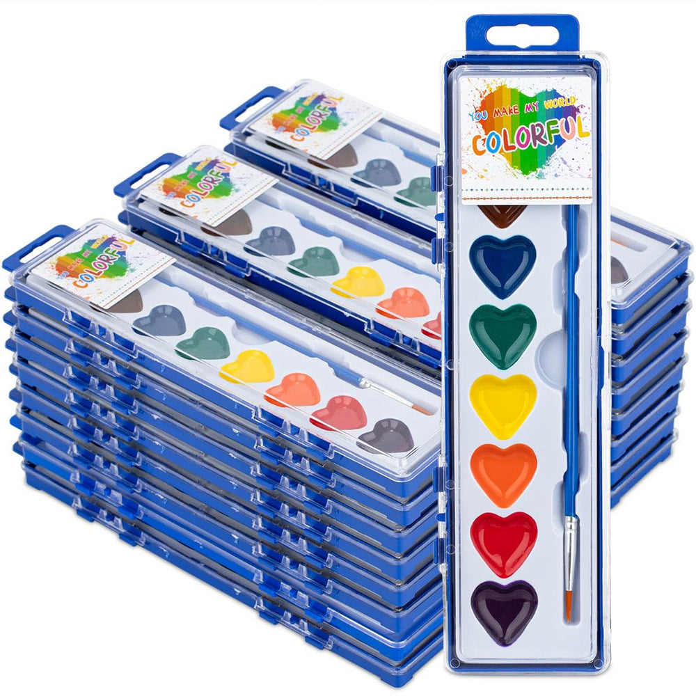 ARTLYMERS 24-pack watercolor paints with heart-shaped lid for classroom creativity.