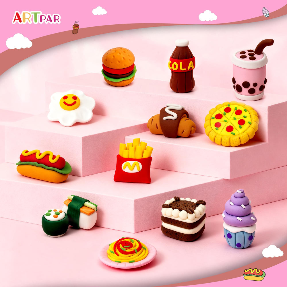 ARTPAR Mini-food-designs assortment for kid-friendly crafts, easy to shape and color.