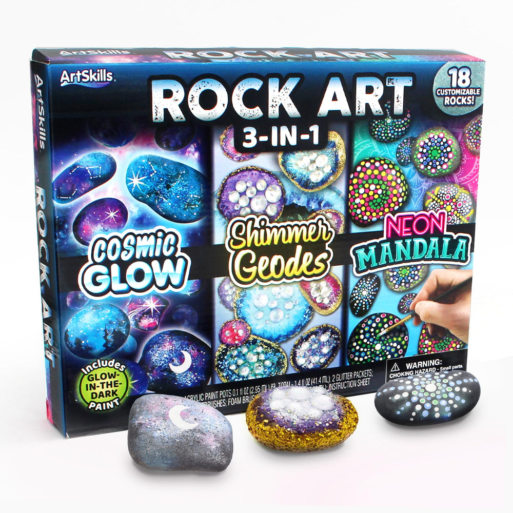 ArtSkills rock painting kit geode glow rocks in bright colors for night display.