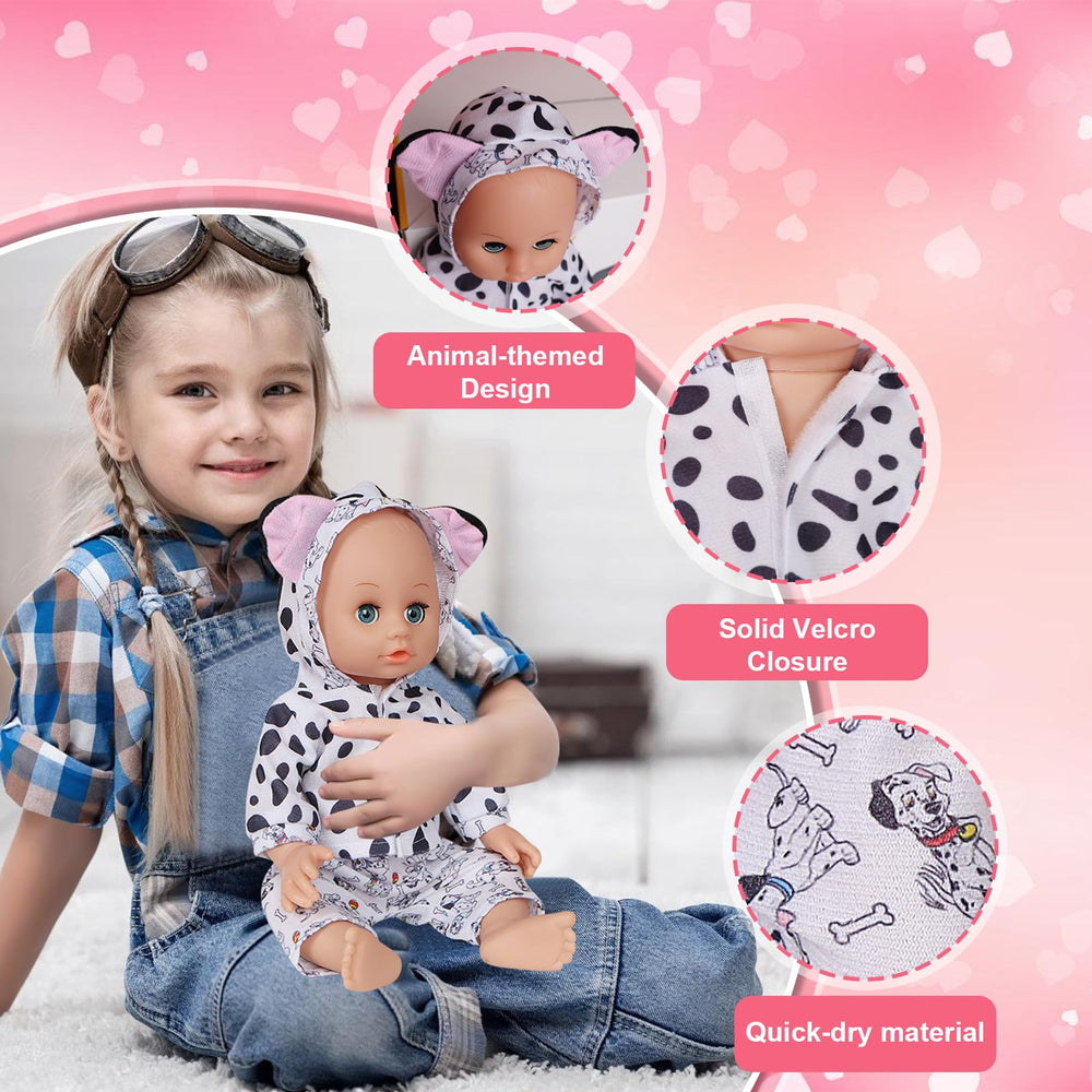 ARTST frog doll outfit for 12-inch dolls, quick-dry fabric for playtime.