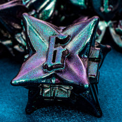 ARUOHHA metal dice box keeping the seven piece set secure and portable