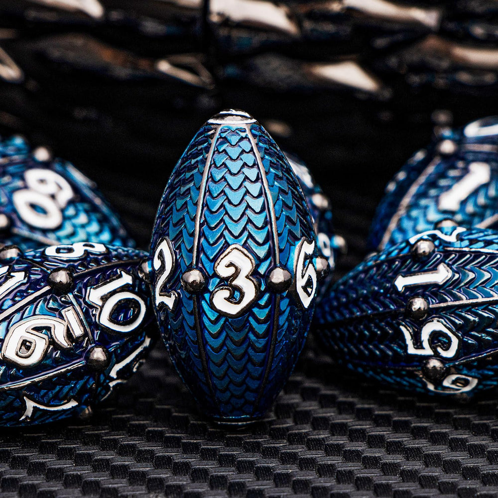 ARUOHHA engraved dragon scales on dice showing premium craftsmanship