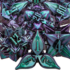 ARUOHHA DND metal dice with purple green leaf design for immersive play