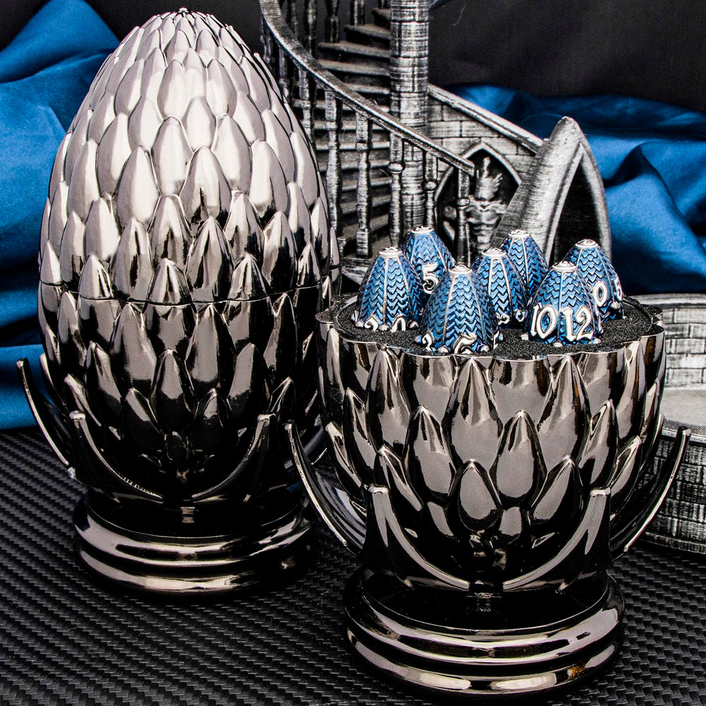 ARUOHHA complete D4-D% metal dice set fits in dragon egg shell