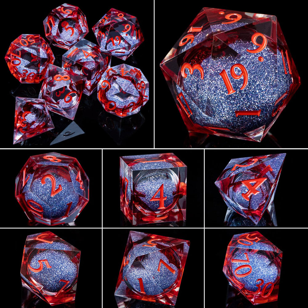 ARUOHHA Liquid Core D&D D6 blood dice featuring bold numerals and glow