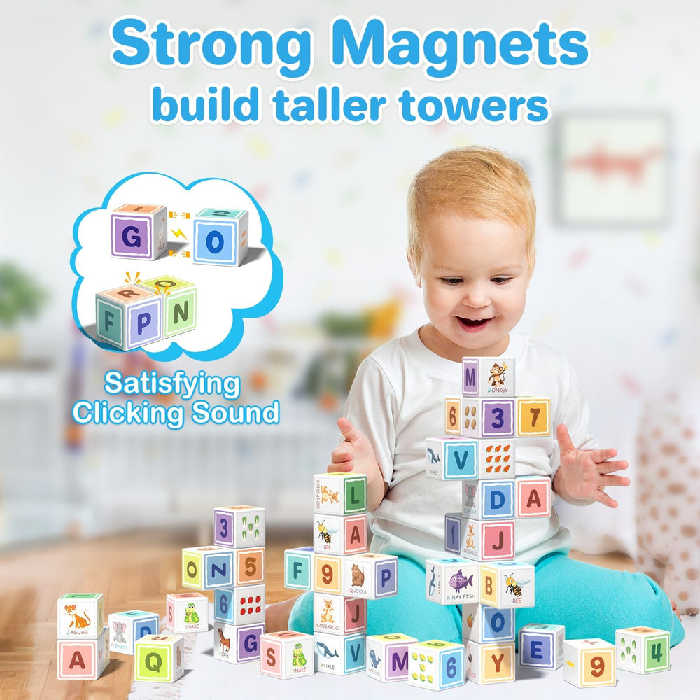 Asago ABC123 blocks form dynamic 3D shapes like planes and dinosaurs