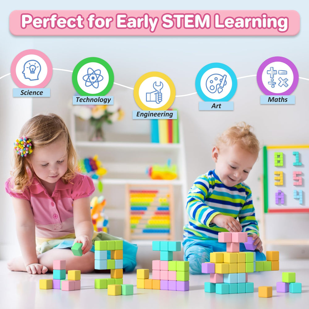 Asago magnetic blocks support stacking and bridging play in open-ended sessions.