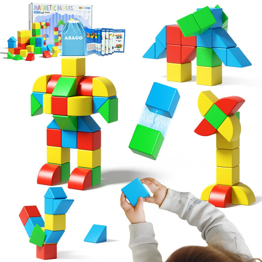 Asago magnetic blocks for toddlers in assembly view, durable ABS build supports safe, satisfying building sessions.