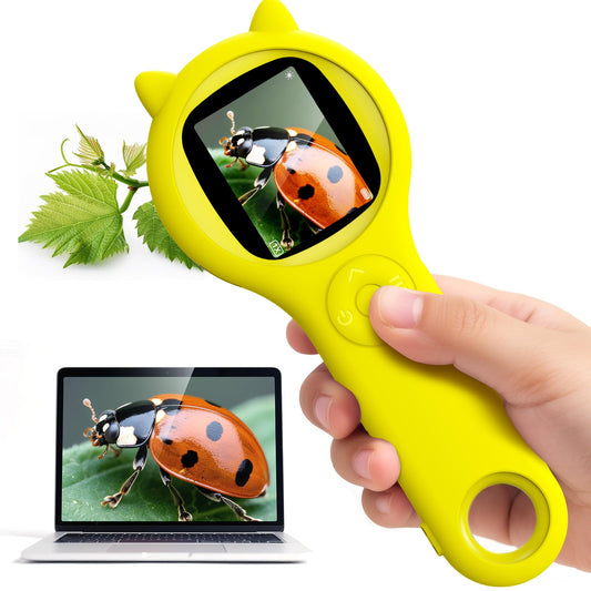 Ashfly handheld microscope with 2-inch LCD screen for vivid real-time observations.