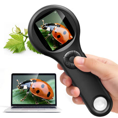 Ashfly mini LED pocket microscope with a 2-inch screen for real-time viewing.