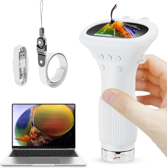 Ashfly kids' microscope with a 2-inch screen offering clear viewing.