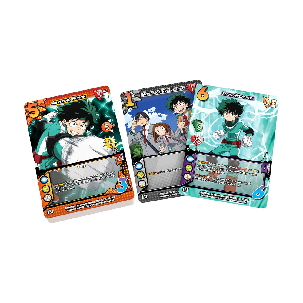Asmodee My Hero Academia CCG boosters-ready starter pair.