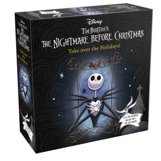 Asmodee Nightmare Before Christmas card game cover featuring Jack and Sally for cozy holiday fun.