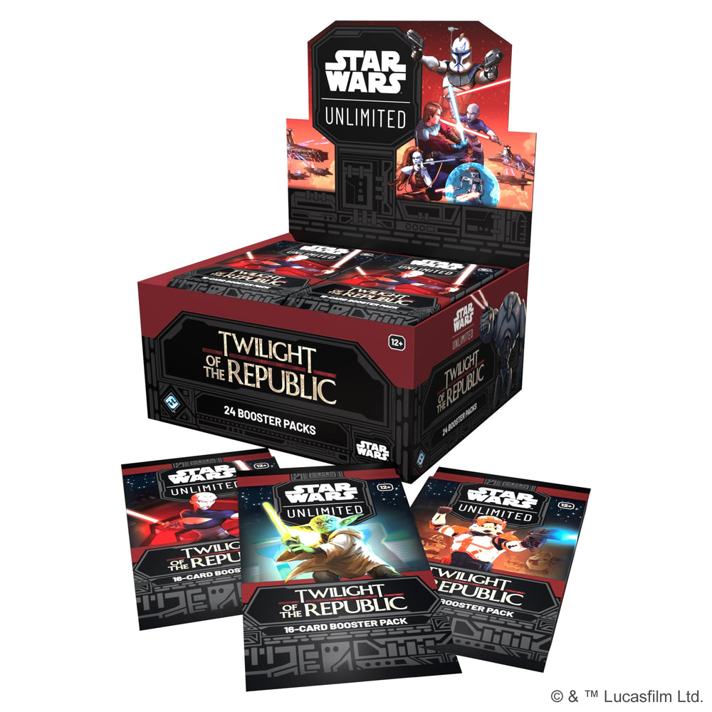 Asmodee Star Wars Unlimited Twilight booster pack with diverse cards for deck-building.