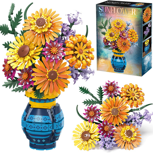Asoulin Flower Bouquet Building Set with Vase for lasting home decor.