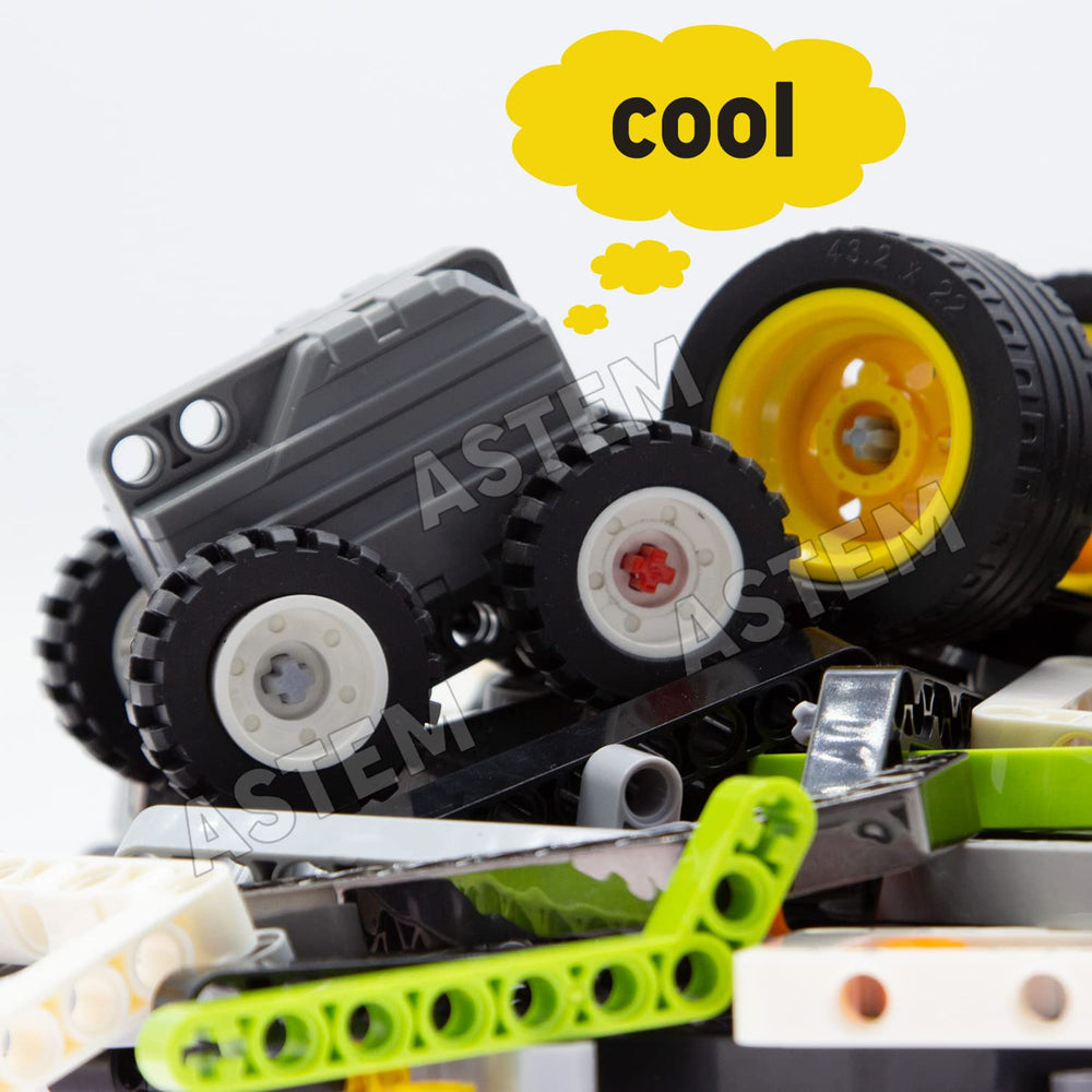 ASTEM robot, car, crane construction parts for hands-on STEM learning.