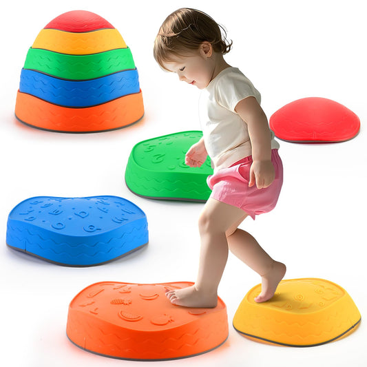 Astrell stepping stones for kids, five-piece balance set for safe indoor and outdoor play