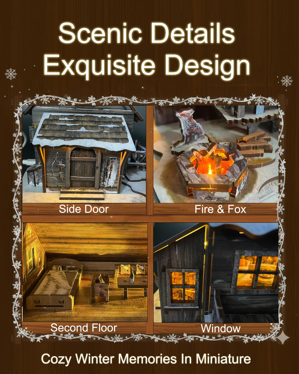 Astshun&co winter cabin puzzle snow, firewood, fox and bear details