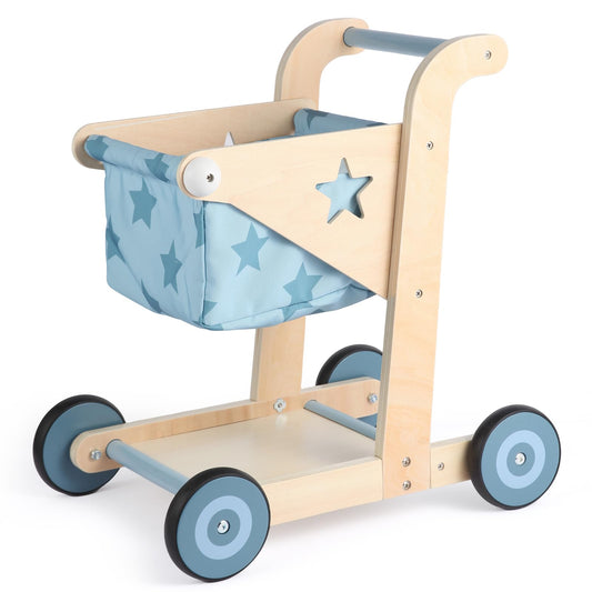 Asweets 2-in-1 wooden baby walker with large toy box for toddlers.