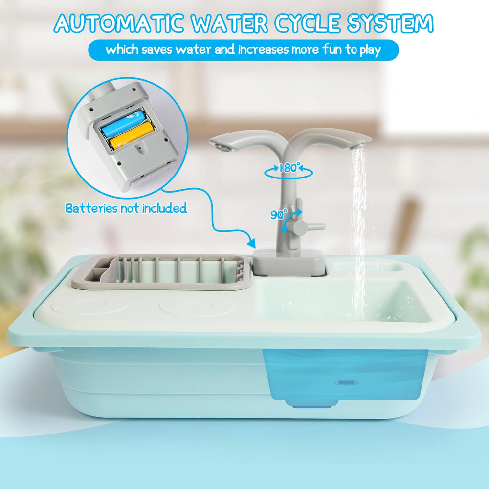 Asweets water cycle kitchen sink toy shows flowing water for pretend play.