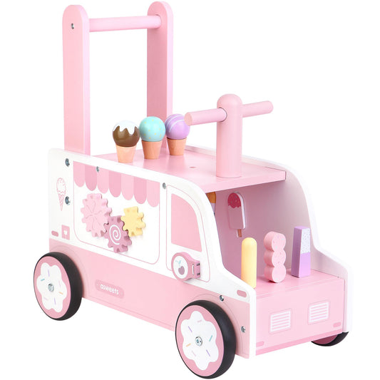 Asweets ice cream theme walker showcases playful colors to encourage early steps.