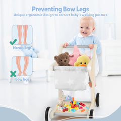 Asweets wooden walker with rubber wheels protects floors during play.
