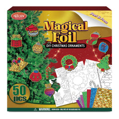 ATFUNSHOP Christmas foil art ornaments: kids create dazzling decorations with mess-free technique.
