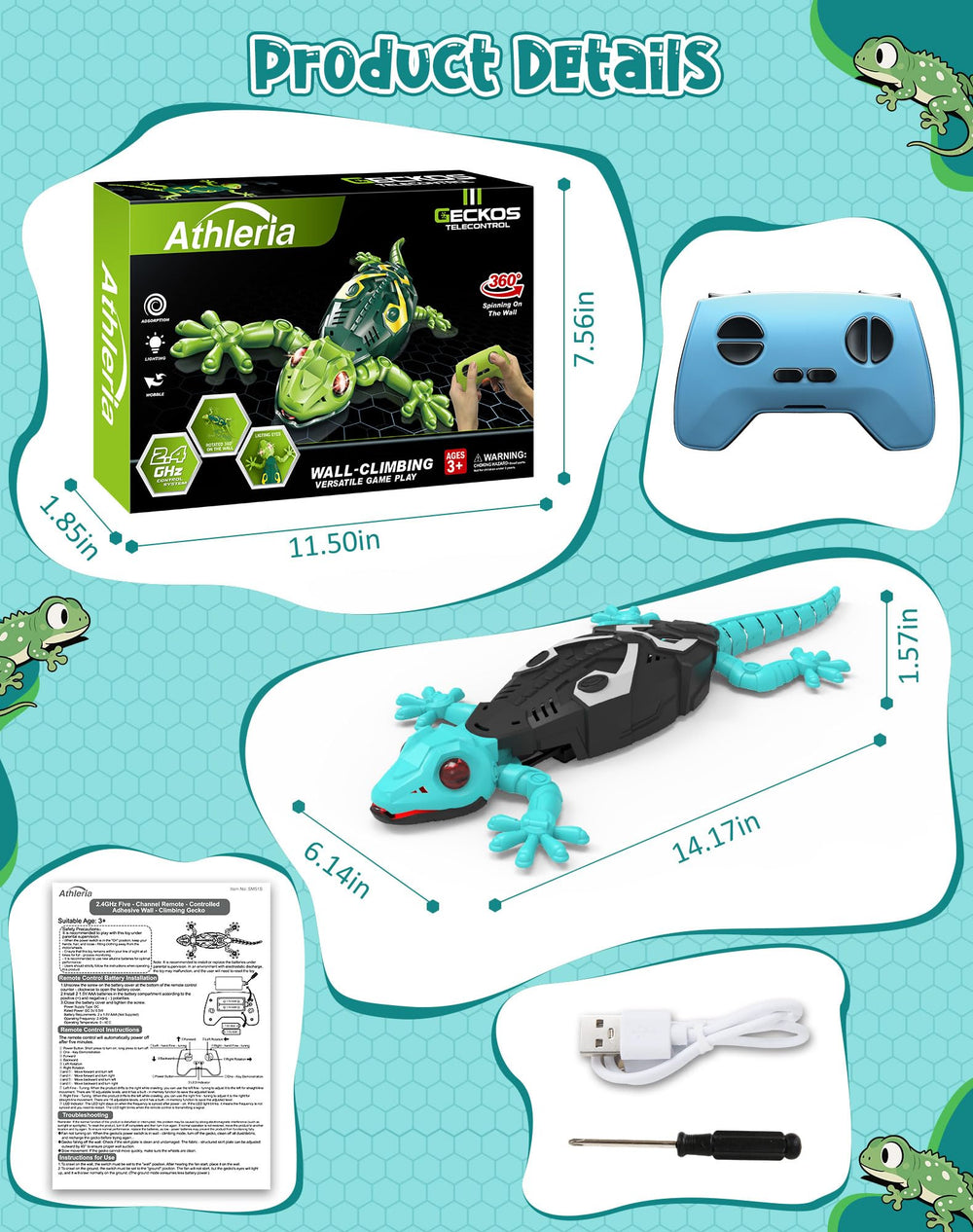 ATHLERIA kid-friendly remote control offers intuitive controls for effortless play.