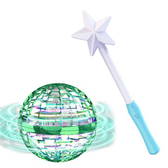 ATHLERIA green flying orb ball with wand front view for kid-friendly play