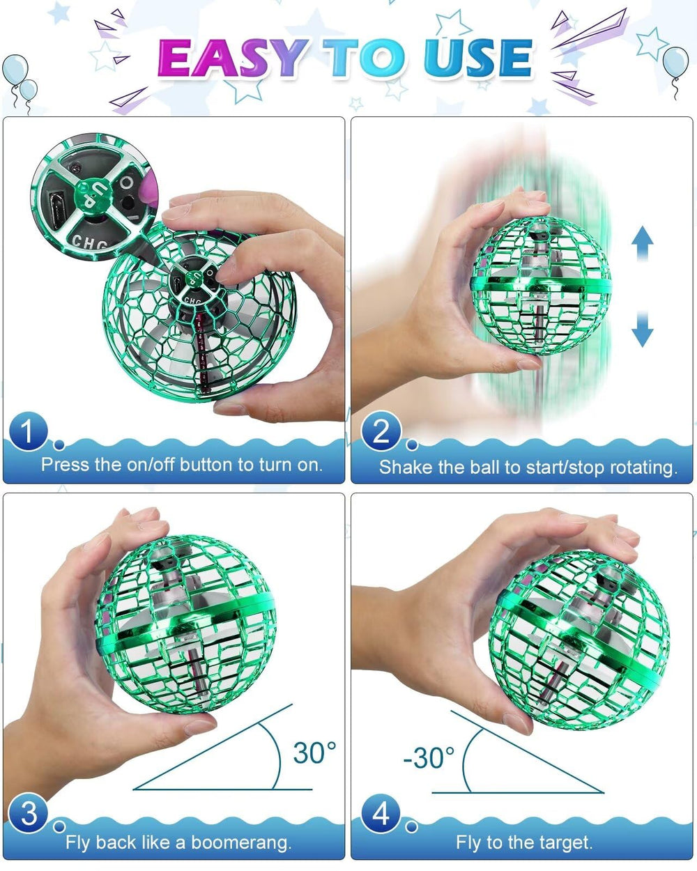 ATHLERIA Green Magic Flying Orb Ball hand-control for precise throws.