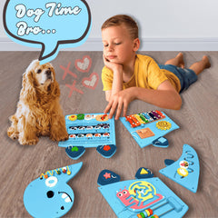 AthomBear dinosaur activity wall busy board installation guide image demonstrates easy mounting.