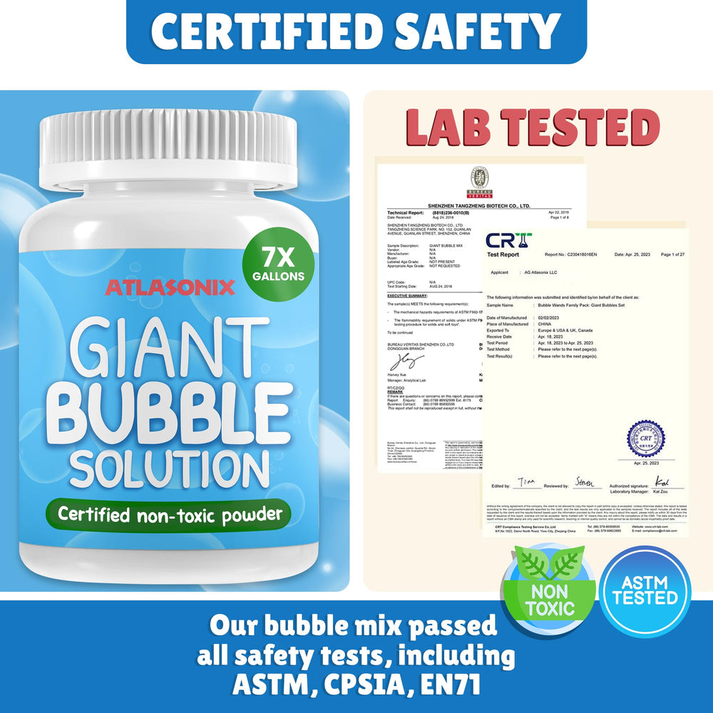 Atlasonix bubble mix powder easy to prepare for quick bubble sessions.