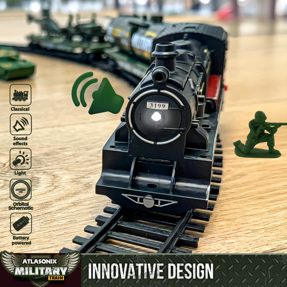 Atlasonix US Electric Express Train soldiers enable role-play adventures on the track.