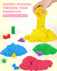 AtMini child enjoying creative sand modeling with colorful pieces