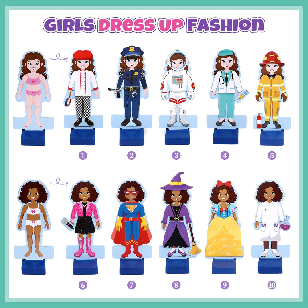 Over 30 magnetic outfits across 10 styles for creative mix and match.